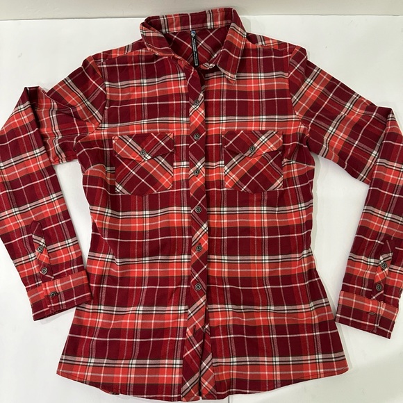 Kuhl Women's Alina Flannel Plaid Shirt Blue Depths size Medium - Picture 2 of 11